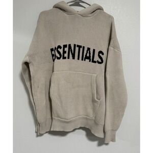 Fear of God Essentials Knit‎ Hoodie Mens M Oatmeal Good Logo Pullover Sweater